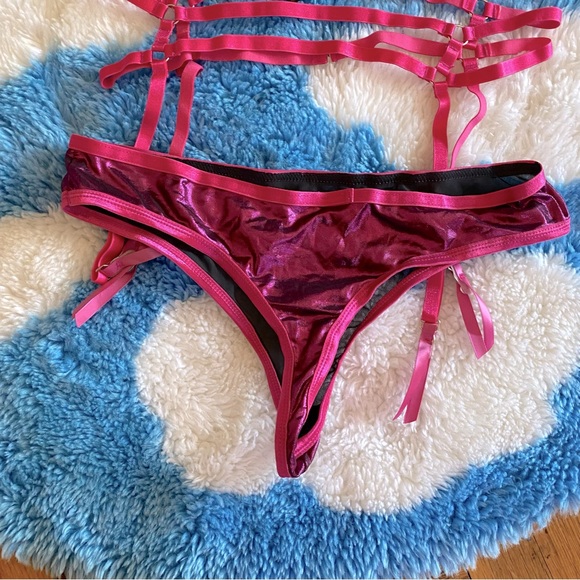 Dolls Kill Horoscopez Hot Pink Mesh Thong Underwear w Garter Belt - Picture 2 of 4